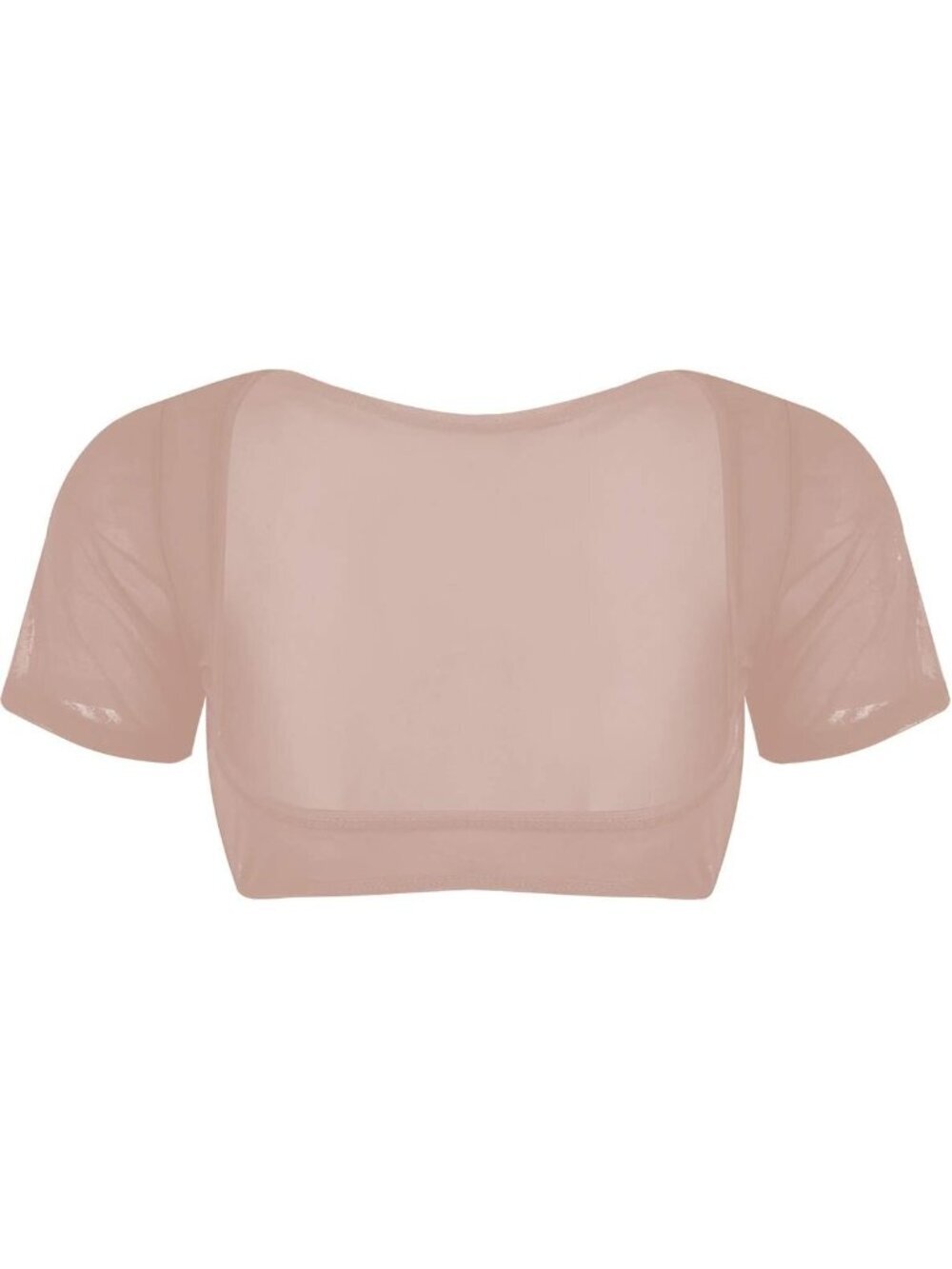 Women's Nude Mesh Open Bust Short Sleeve Spandex Belly Dance Crop Top